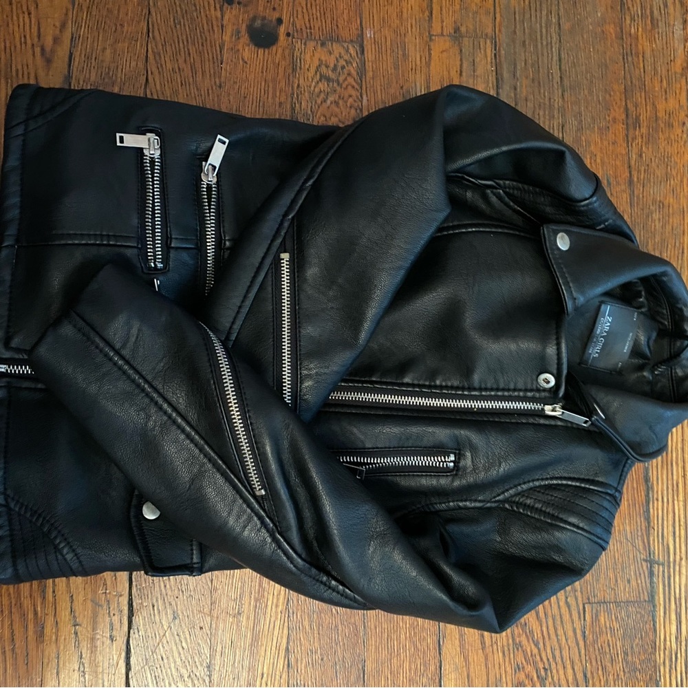 Gently used Zara girls faux leather motto jacket